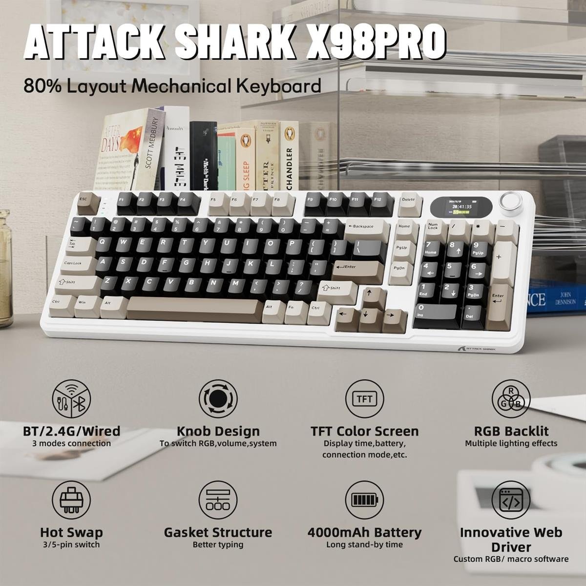Attack Shark X98 Pro Wireless Mechanical Keyboard – Cheese White — 2