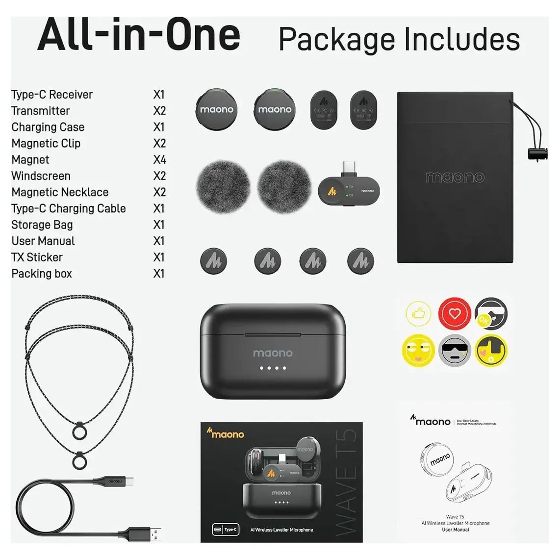 Maono Wave T5 PC2 Type-C Receiver Microphone — 3