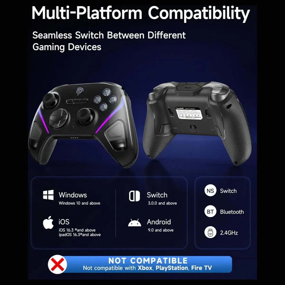 EasySMX D10 Black Wireless Gaming Controller — 3