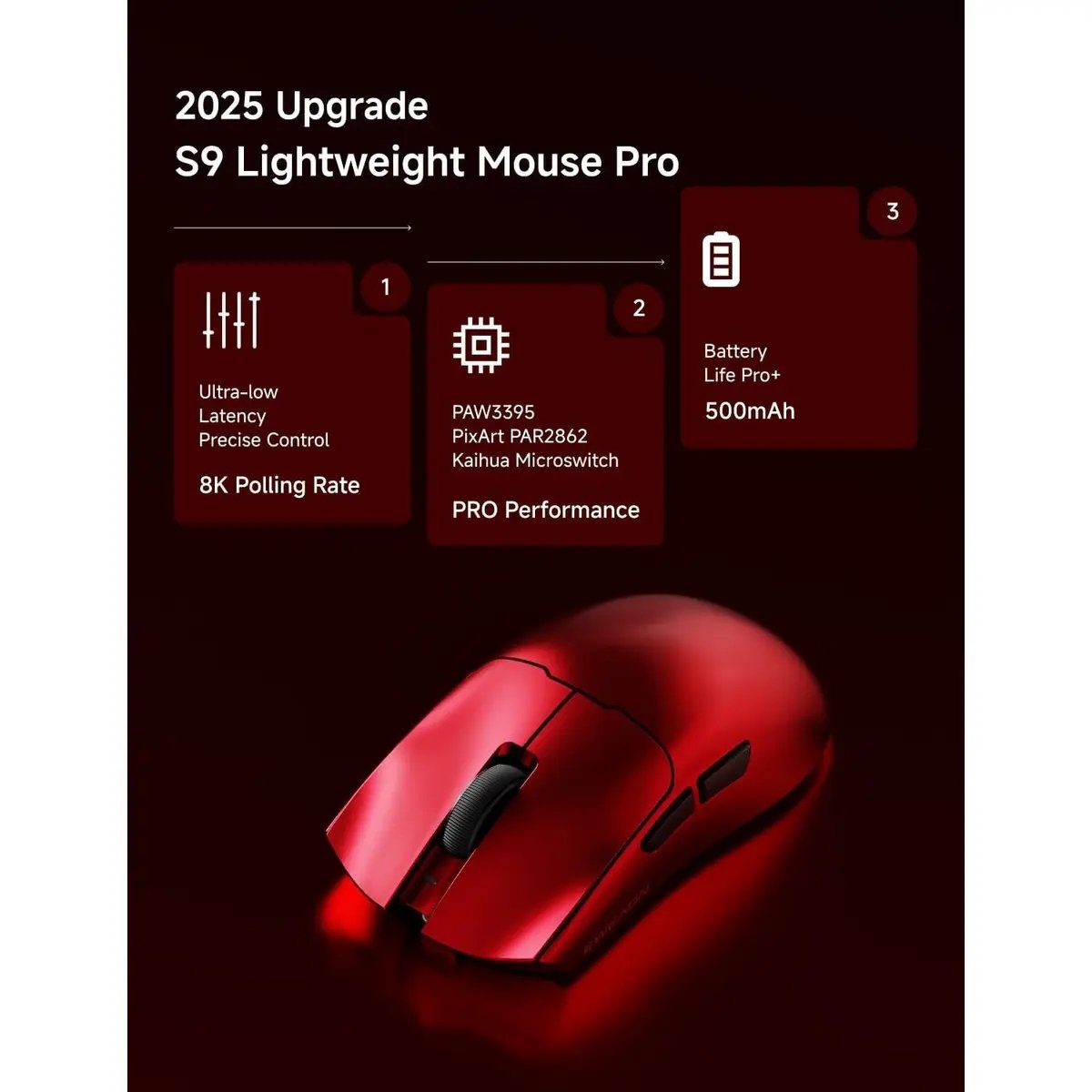 EWEADN S9 Ultra+ Red Wireless Gaming Mouse — 2