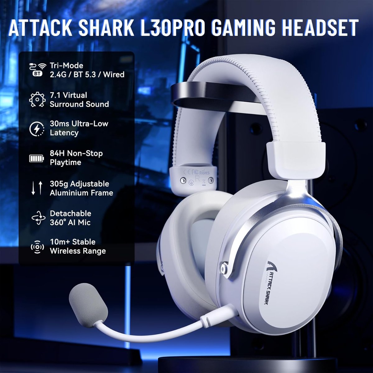 Attack Shark L30 Pro Gaming Headset – 7.1 Surround — 2